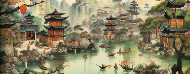 绿色江南水乡城镇小桥流水房屋插画,插画/手绘图,插画/手绘图库,插画/手绘图下载,插画/手绘